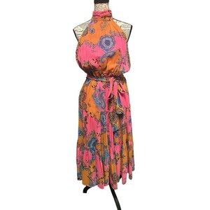 Aqua‎ Women's Pink Paisley Self-Tie Halter A-Line Dress Size XS City Formal